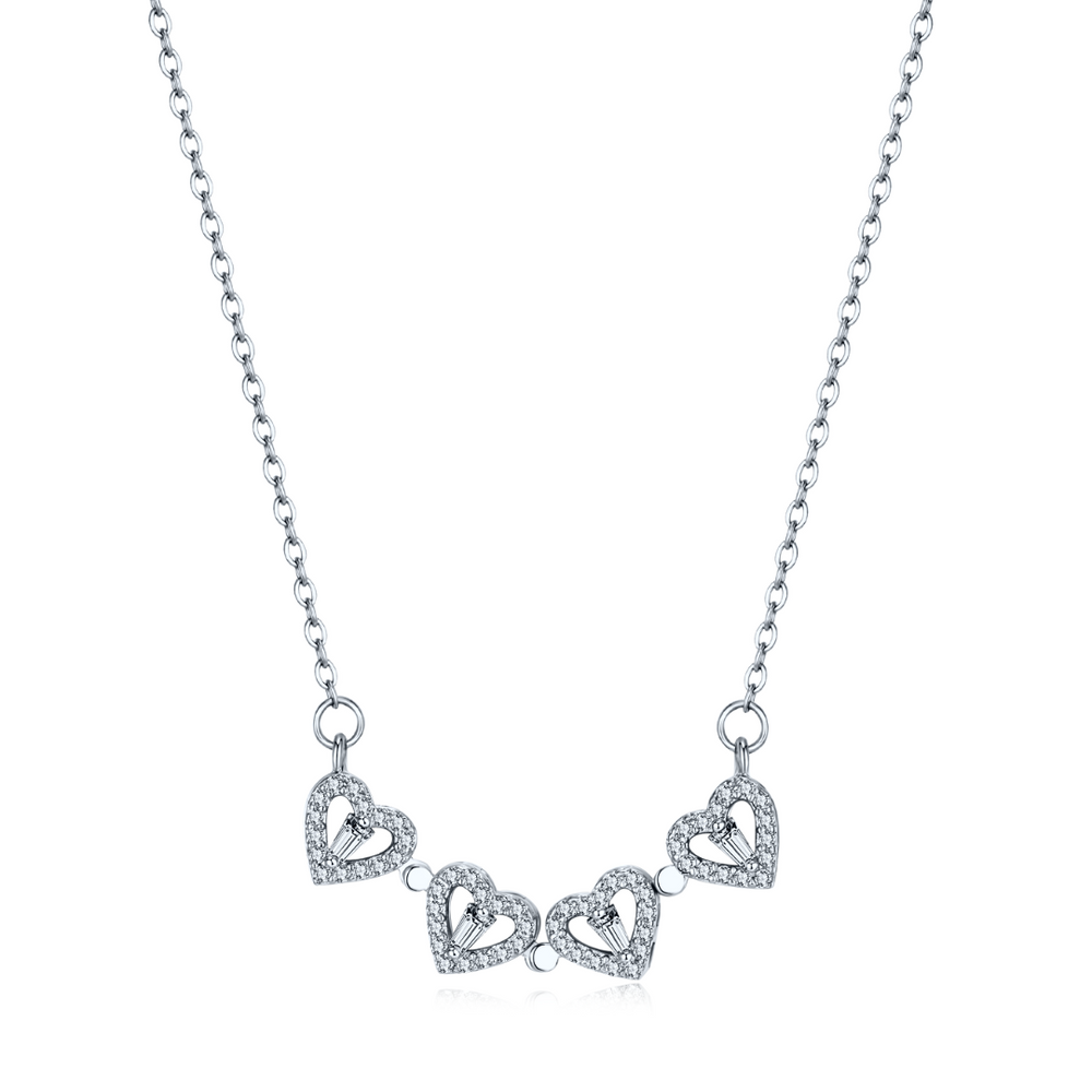 Silver Clover Hearts Necklace