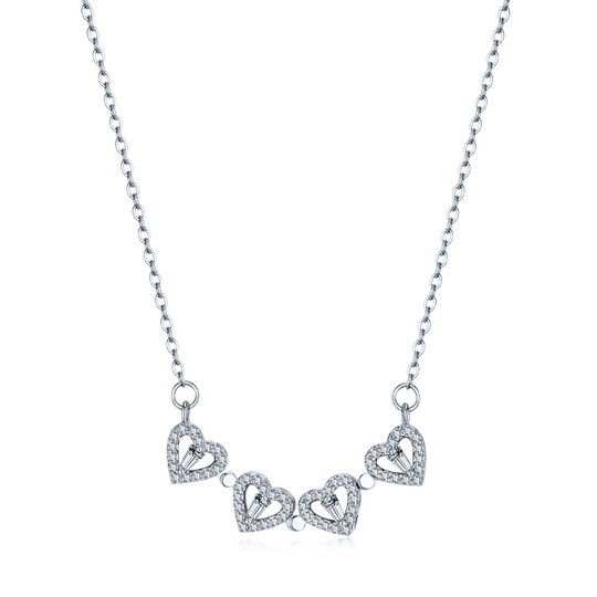 Silver Clover Hearts Necklace