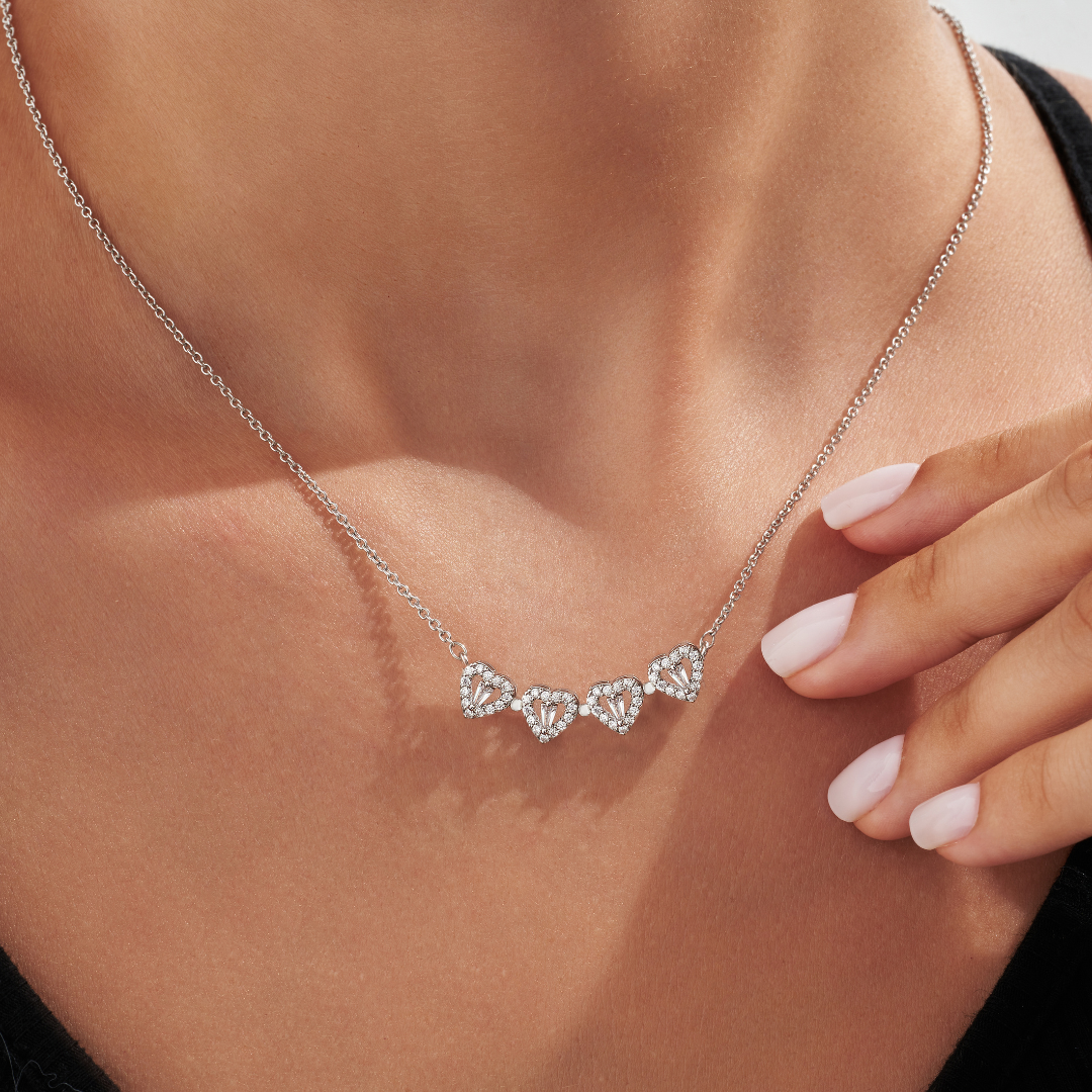 Silver Clover Hearts Necklace